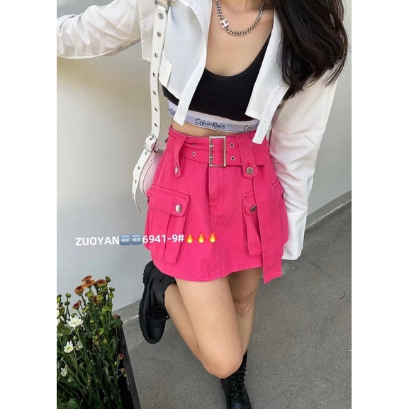 CHÂN VÁY JEANS TÚI HỘP KÈM ĐAI TO HANGG QCL1 MS27918