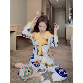 BỘ LỤA SATIN 3D QUẦN DÀI TAY NGẮN