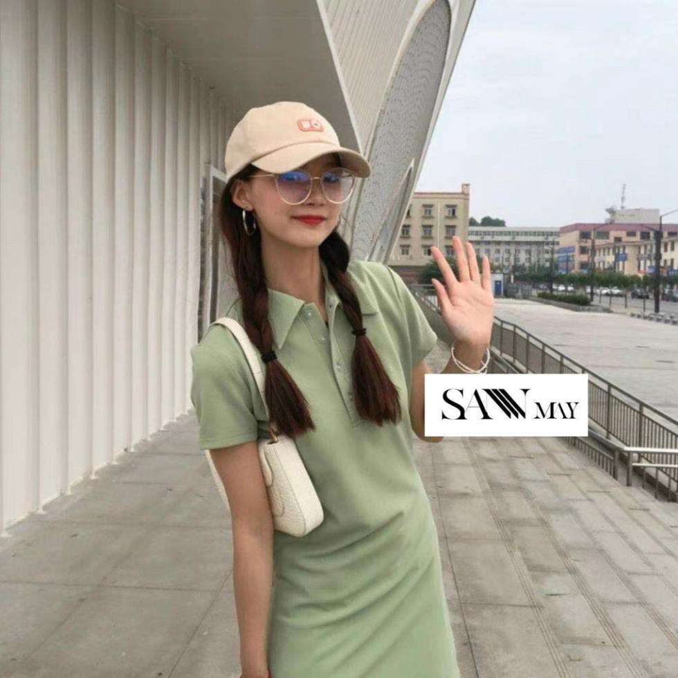 Đầm polo nữ thun ôm body, vải cotton cao cấp, dáng suông, chân váy xoè, hoạ tiết trơn có nhiều màu SANMAY ✔️