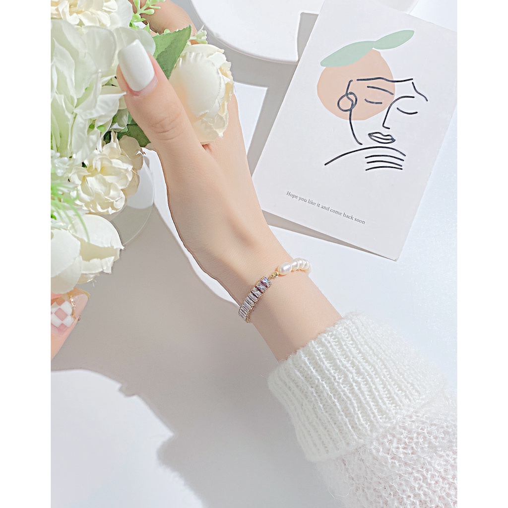 Vòng Tay Thép Titan Đính Ngọc Trai Sang Trọng Phong Cách Âu Mỹ Cho Nữ