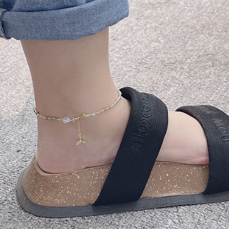 Lắc Chân Đính Đá Fluorite Nhiều Màu Sắc Kiểu Đuôi Cá/Hoa Thời Trang Mùa Hè Dành Cho Bạn Nữ