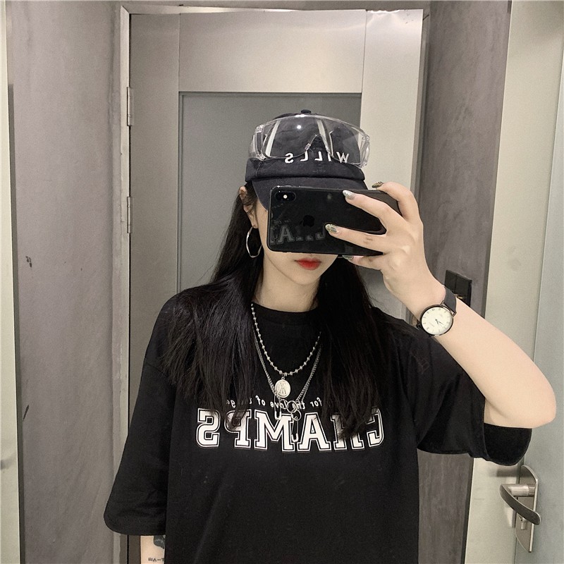 Áo thun nam nữ Champs unisex tay lỡ cổ tròn cotton trắng đen basic phom rộng oversize local brand Cheapy
