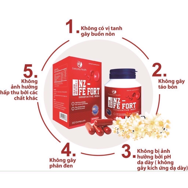 Viên uEveryday Health NZ - FE FORT bổ sung sắt hữu cơ nano
