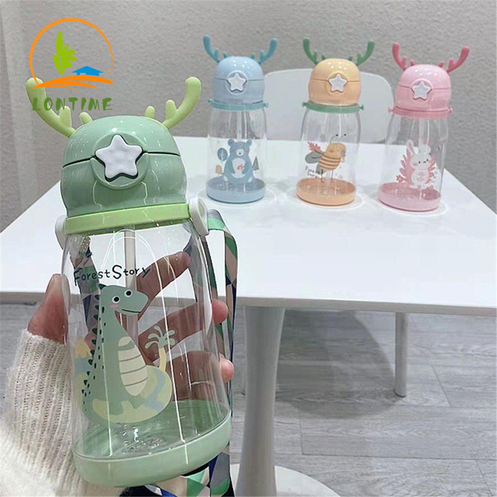Bình Nước Thể Thao Hình Sừng Hươu Dễ Thương Có Ống Hút 600ML