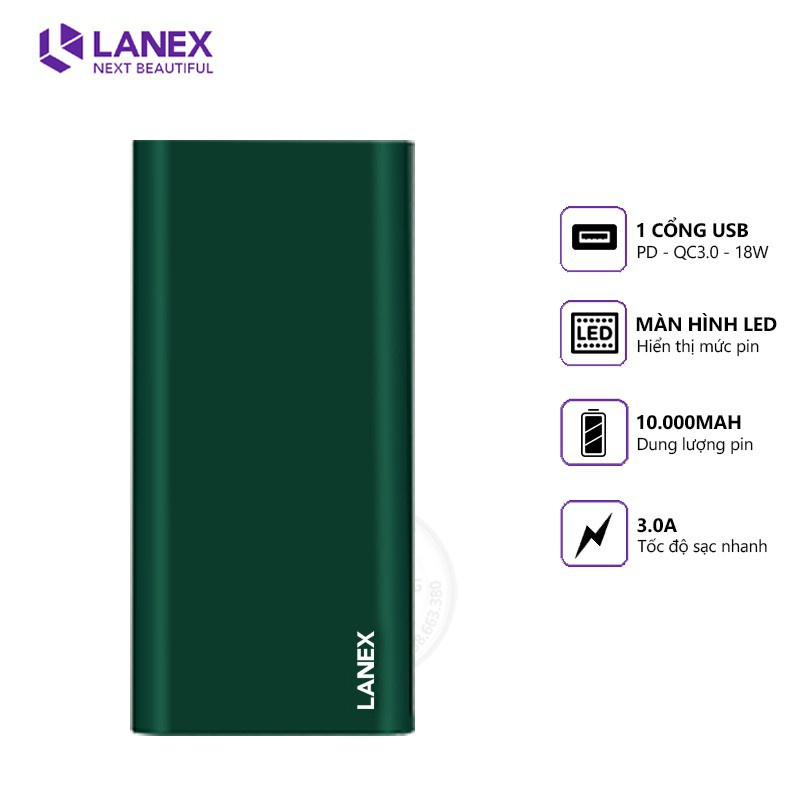 Pin dự phòng sạc nhanh 20W LANEX 10000mAh LPB-P07