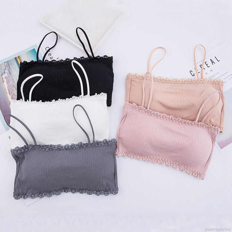 Áo ngực dạng ống hai dây màu trơn bằng vải cotton mềm mại có miếng đệm ngực dành cho bạn nữ