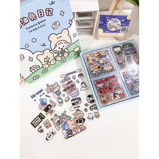 Hộp 100 Tấm Sticker phong cách hoạt hình Dễ Thương PET chống nước trang trí Bullet Journal Take Notes Planner