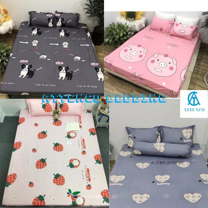 GA GỐI COTTON GIƯỜNG 🛏1M6/1M8🛏 HỌA TIẾT NGỘ NGHĨNH ĐÁNG YÊU DRAP BO CHUN KÈM 2 VỎ GỐI ĐẦU ATTENCO BEDDING | WebRaoVat - webraovat.net.vn