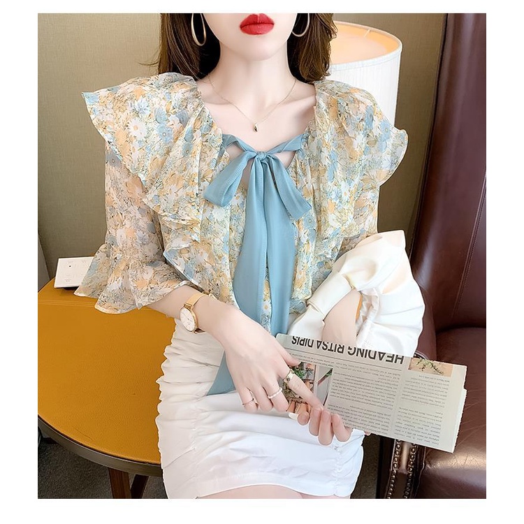 Áo Sơ Mi Chiffon Tay Bèo In Hoa Size Lớn Thời Trang Mùa Hè Cho Nữ