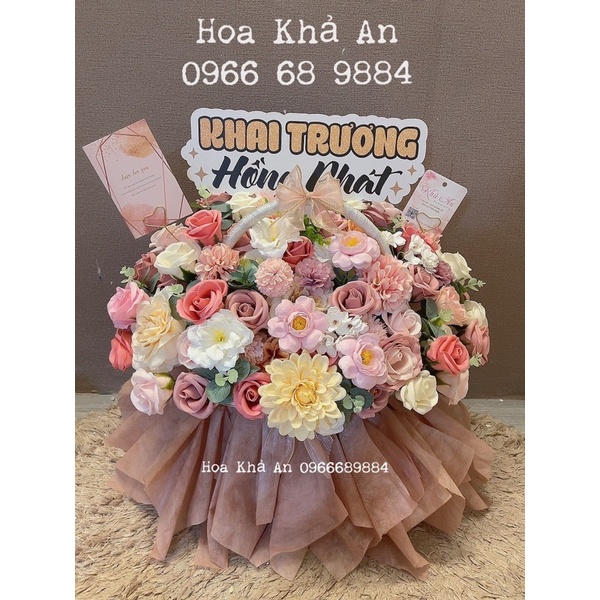 [Lẵng hoa Khai Trương, Sinh nhật] Lẵng Khả An làm bởi hoa sáp cao cấp mix hoa lụa Hàn cực đẹp. KT 45 x 50cm