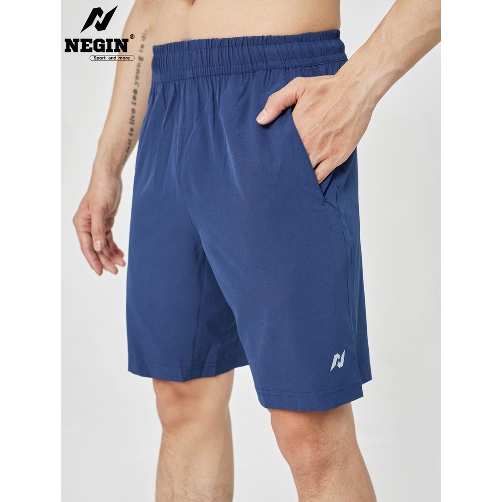 Quần Đùi Nam Thể Thao NEGIN Cạp Chun Túi Chéo Màu Trơn Trẻ Trung, Chất Vải Mềm Nhẹ Thấm Hút Tốt QN116M