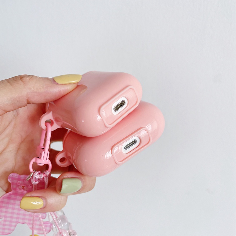 Vỏ Bảo Vệ Hộp Sạc Tai Nghe Bluetooth airpods 1 2 3 pro Bằng tpu Họa Tiết Sọc Caro Màu Hồng Gắn Móc Khóa Tiện Dụng