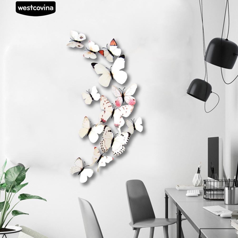Bộ 12 sticker dán tường hình bướm 3D xinh xắn dùng trang trí