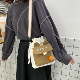 Canvas bucket bag female 2021 new wave Korean version of the Needle Bag wild student bag