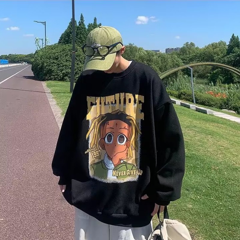 Áo Sweater Tay Dài Cổ Tròn Dáng Rộng In Họa Tiết Hoạt Hình Phong Cách Hip hop Thời Trang Cho Nam Giới Size M-5XL