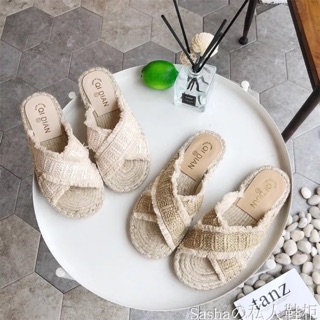 (Hàng order) Sẵn sz36 - Dép cói thật quai chéo - kèm ảnh thật