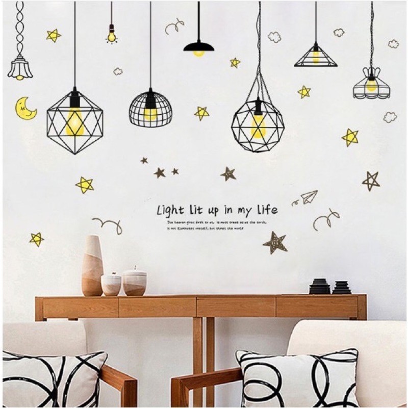 Decal giấy dán tường - hoạ tiết đèn vàng