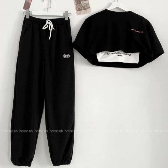 Sét bộ quần dài jogger và áo croptop 1974