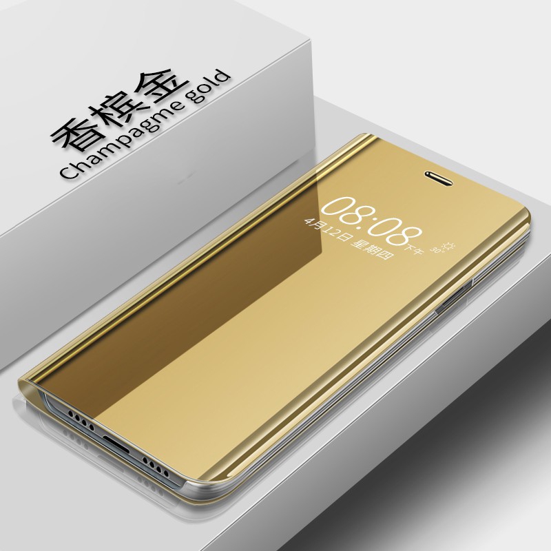 Bao da điện thoại màu trơn tráng gương chống va đập có giá đứng cho Samsung Galaxy J4 J6 Plus J8