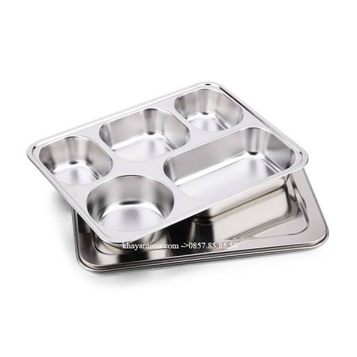 Khay phần bằng inox 5 ngăn sâu, khay phần đựng cơm đồ ăn cho công ty, xí nghiệp, văn phòng, quán ăn