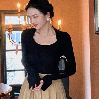 【ZHELIHANGFEI】Áo Dệt Kim Cổ POLO Tay Loe Ôm Dáng Phong Cách Sang Trọng Cho Nữ