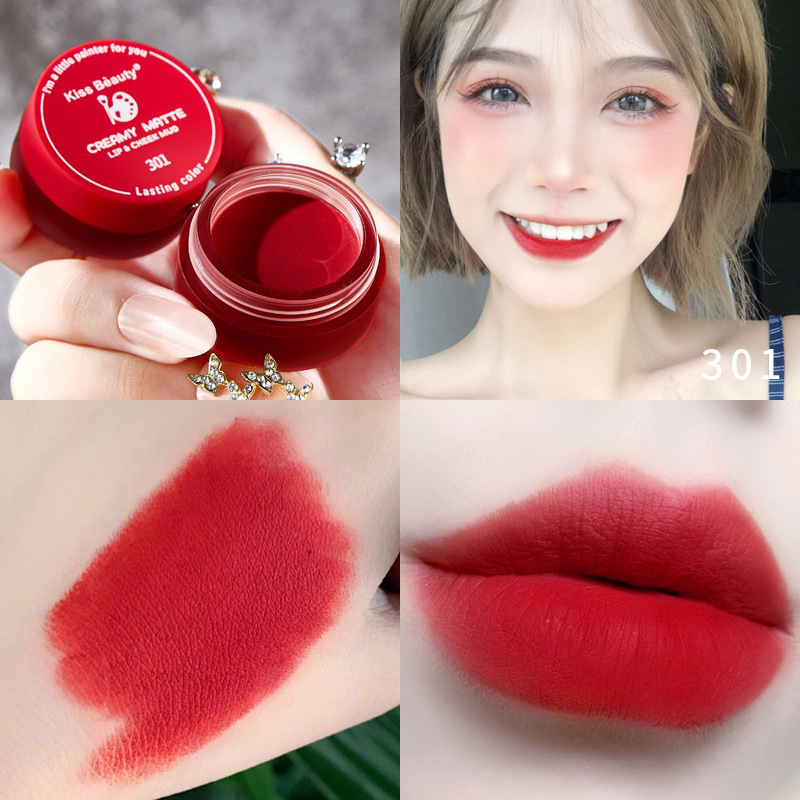 Son sáp lì hộp nhỏ Kiss Beauty màu đỏ thuần hoa hồng có dưỡng không chứa chì