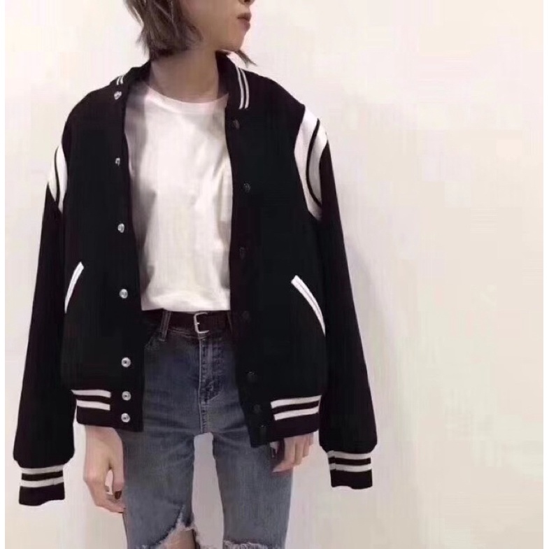 Áo khoác bomber SLP Saint La*urent Teddy YSL Jacket bản cao cấp, Áo khoác bóng chày nam nữ SLP chất liệu vải len dày dặn