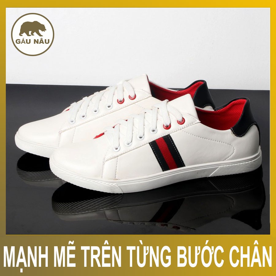 Giày sneaker trắng sọc đen trắng GN282 Gấu Nâu chất lượng cao