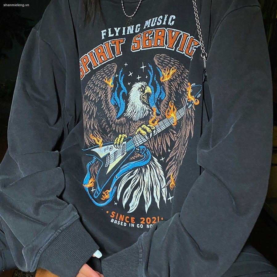 ▧☏☼American retro hardcore eagle sweater women autumn 2021 new street hip-hop vintage thin jacket women