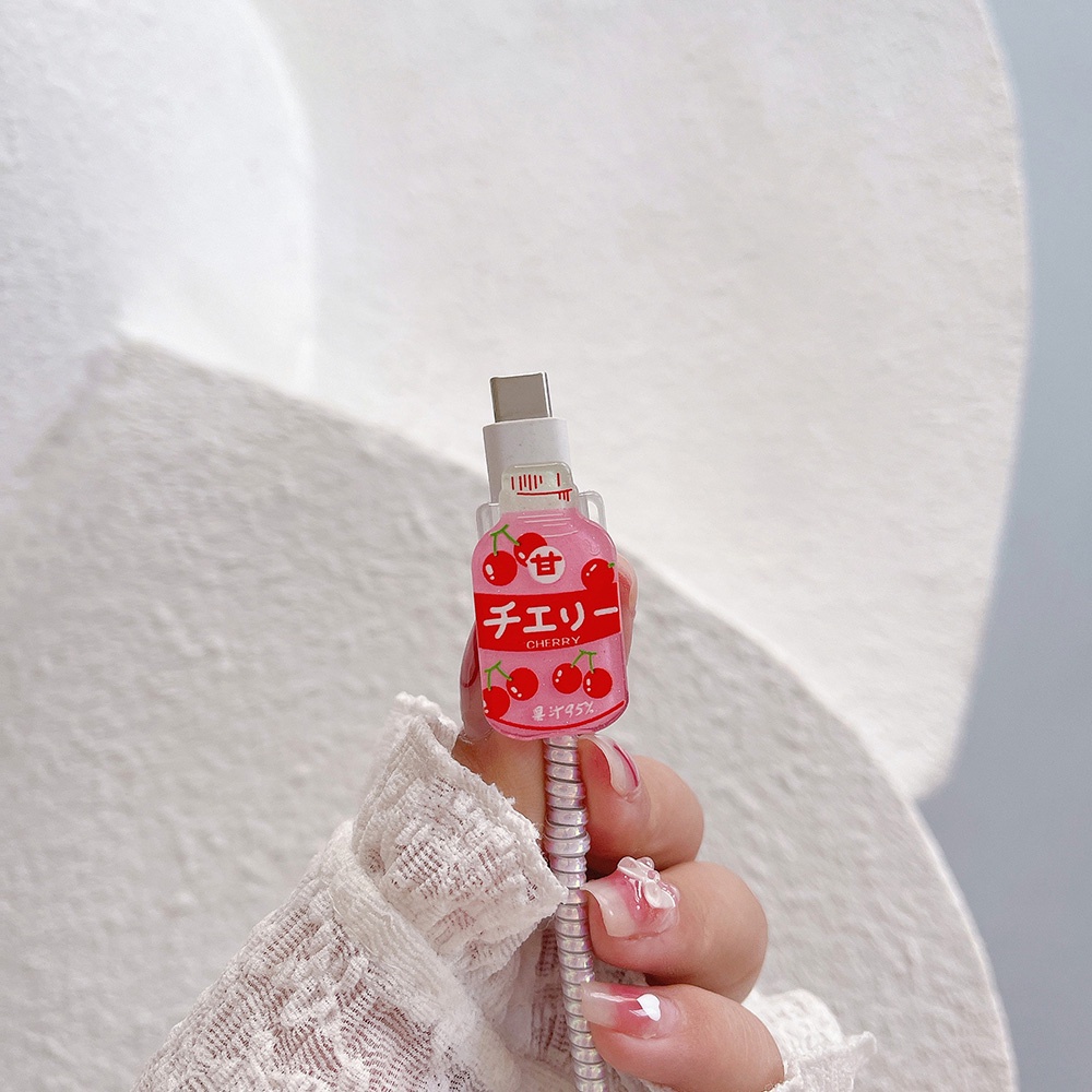 Vỏ Bọc Bảo Vệ Dây Cáp Dữ Liệu Trong Suốt Hình Bình Sữa Trái Cây Cho Huawei OPPO Vivo