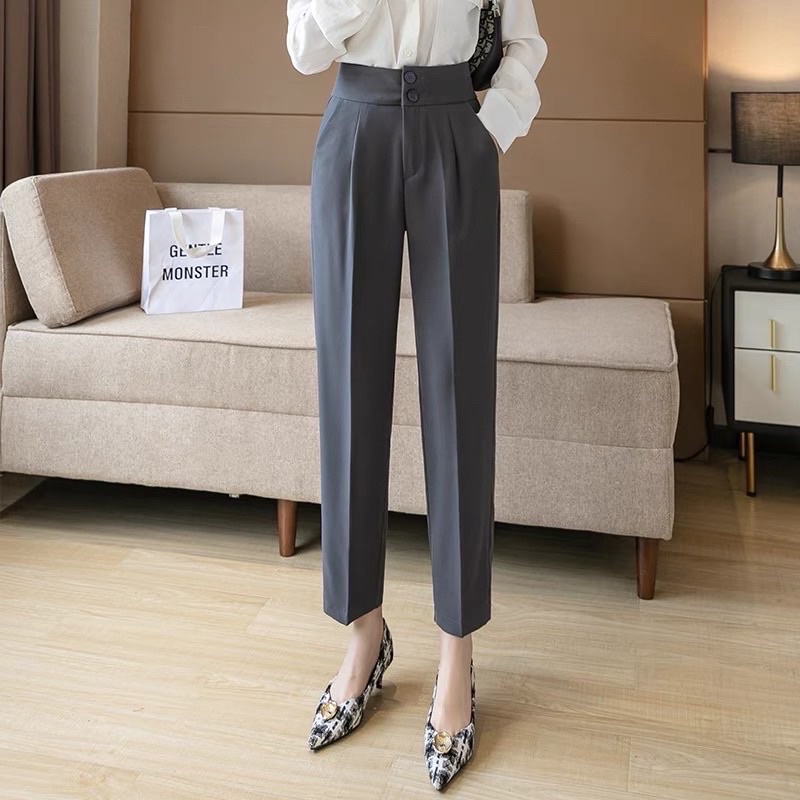 Quần baggy nữ 2 khuy cạp to Sary01 vải tuyết mưa thoáng mát, fom chuẩn