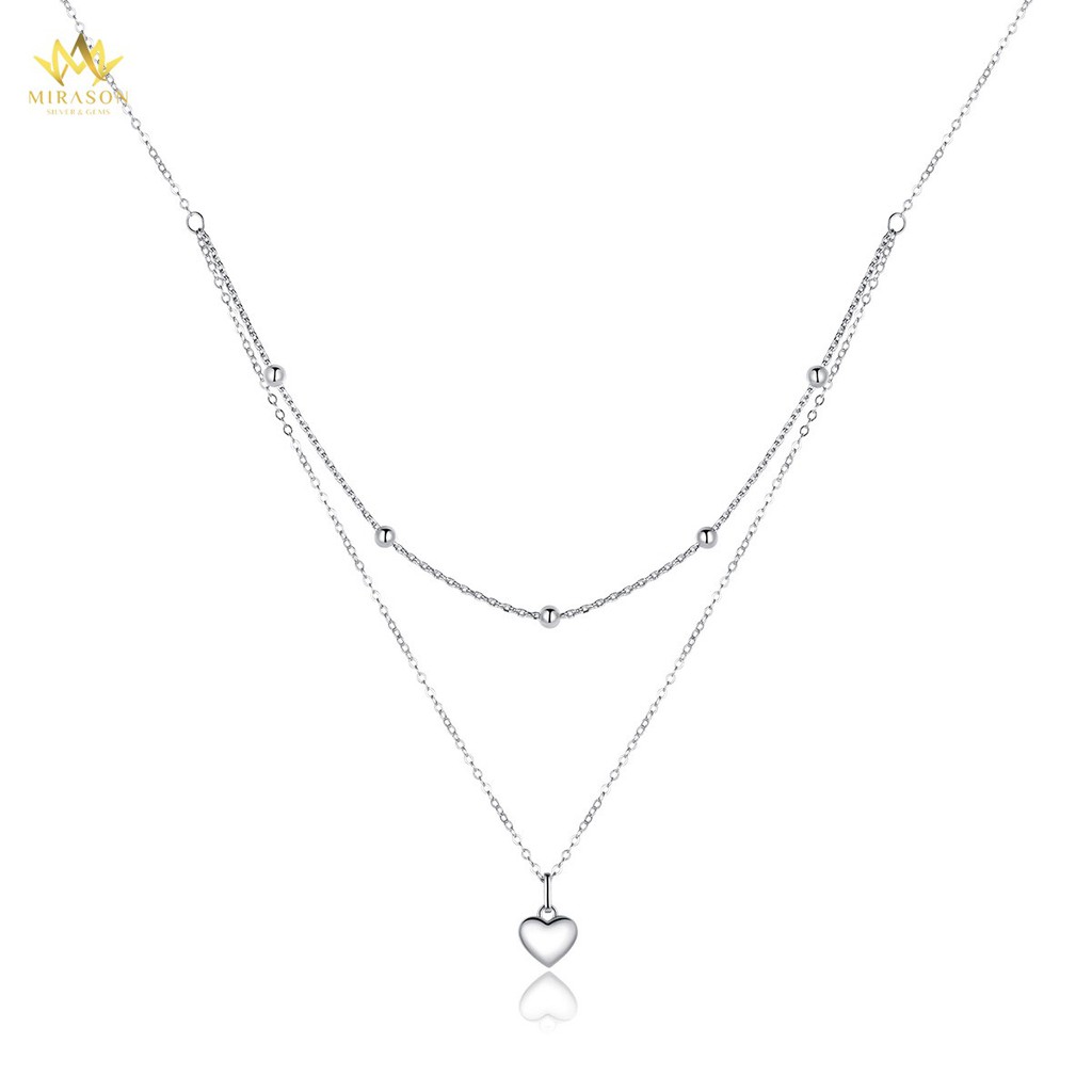 Dây Chuyền Bạc Nữ MIRASON Kép Mix Trái Tim &amp; Hạt Tròn Sang Trọng  MDC045 - Vòng Cổ Nữ Bạc 925 Cao Cấp