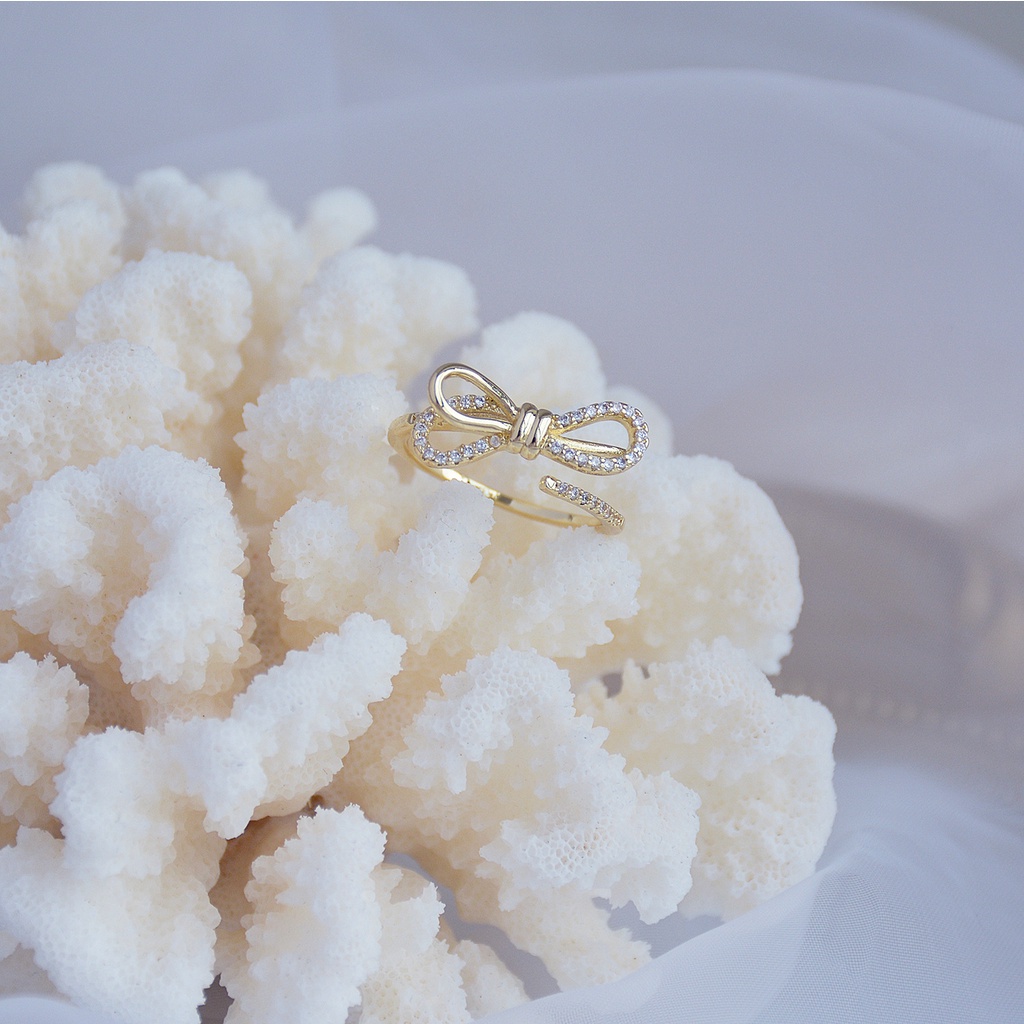 Nhẫn Hở Mạ Vàng 18k Hình Nơ Đính Đá Zircon