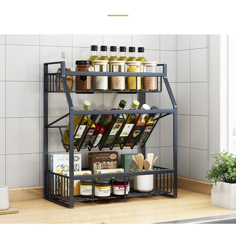 Giá để gia vị nhà bếp 4 tầng thiết kế nguyên khối chắc chắn chất liệu thép Carbon,  - TAB04