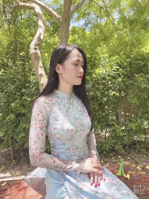 Bộ Áo dài Voan tơ Xanh Hoa