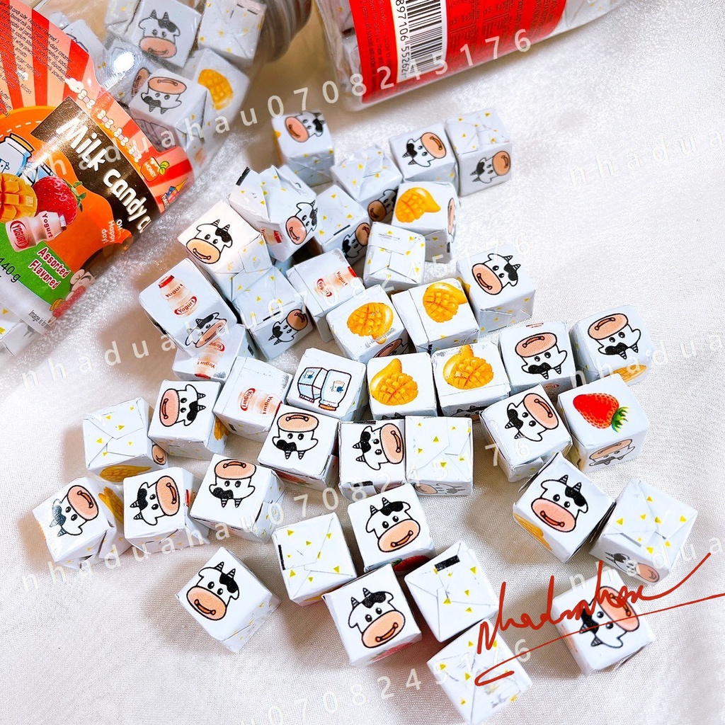 Một hủ kẹo sữa nén trái cây/ kẹo milk cube XiaoYouYou Hongkong hủ 140g gồm 5 vị