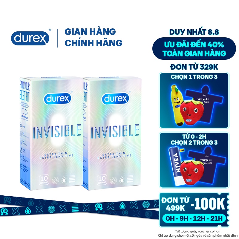 Bộ 1 hộp bao cao su Durex Invisible (10 bao/hộp) + tặng 1 hộp cùng loại