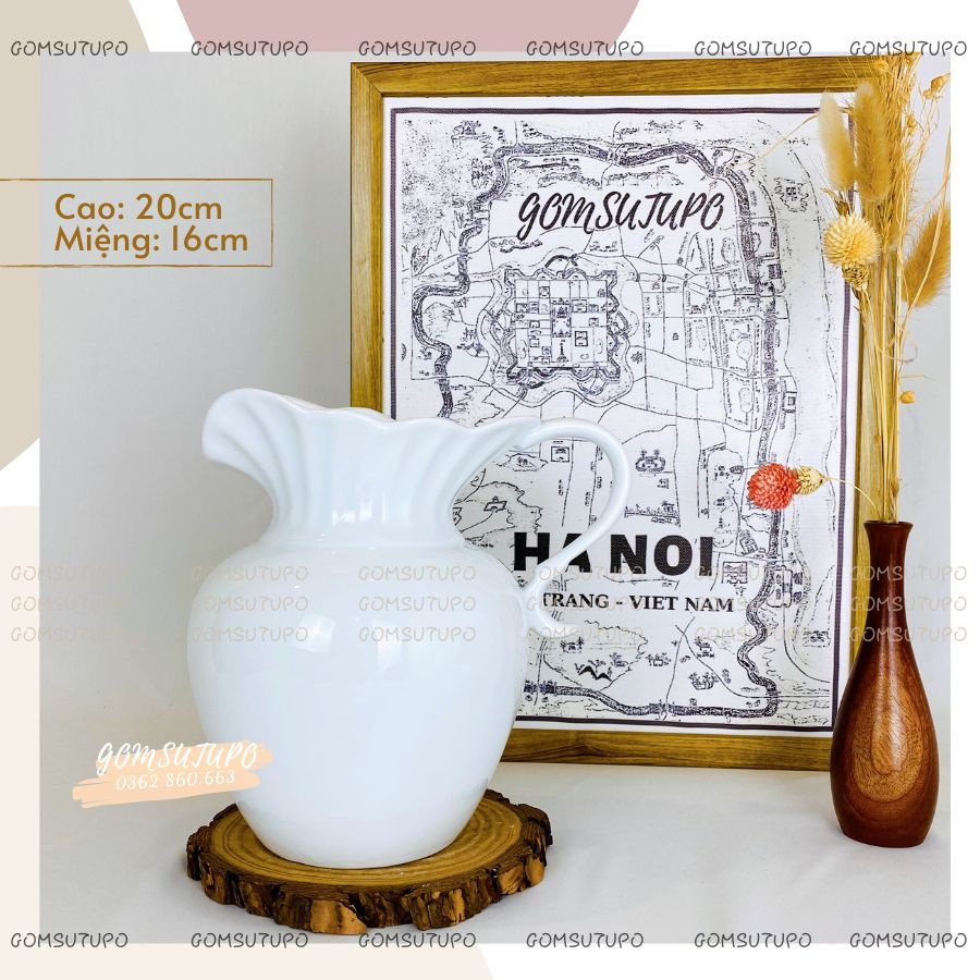 Lọ Hoa Men Trắng - Dòng Cao Cấp - Gốm Sứ Bát Tràng - gomsutupo - Bình Hoa Tràng Trí - Gốm Sứ TUPO - Decor