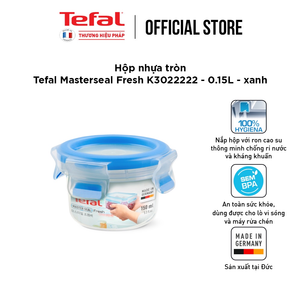 [LIFEMC11BPC -8% đơn 350K] Hộp nhựa tròn Tefal Masterseal Fresh K3022222 - 0.15L - xanh