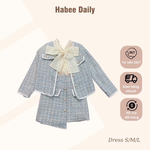 Áo khoác dạ tweed, Ao dạ tweed kèm chân váy thiết kế phong cách Hàn Quốc