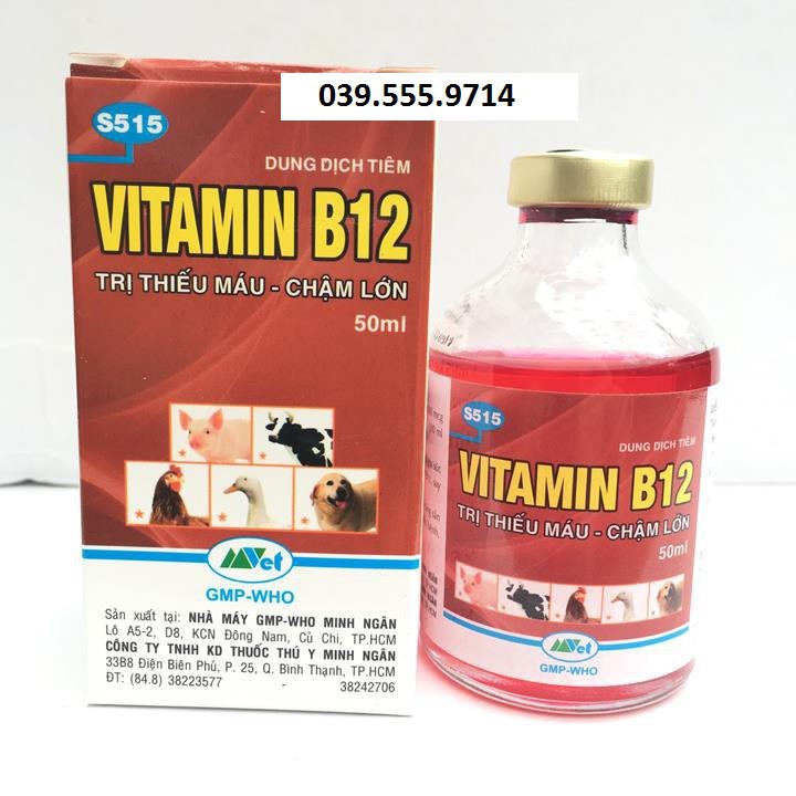 Vitamin B12 trị bệnh thiếu máu cho động vật, giải độc cho cây chai 50ml