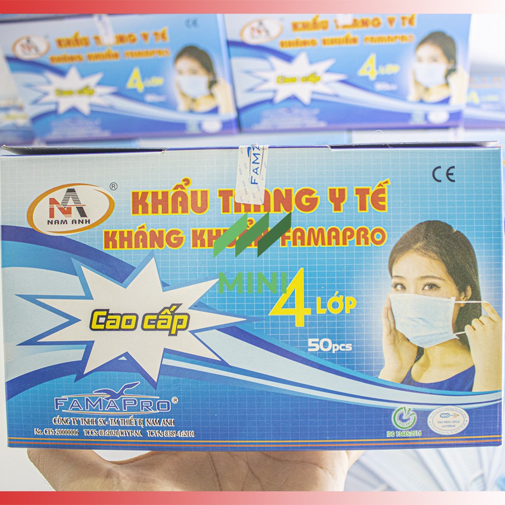 [1 Hộp/50 cái] Khẩu trang y tế Nam Anh kháng khuẩn 4 lớp (FAMAPRO) - Nhiều màu