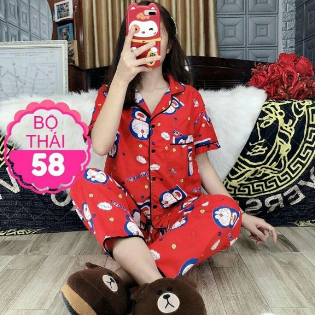 GIAO ĐÚNG MẪU  Đồ Bộ Pijama Phi Bóng Tay Ngắn Quần Dài Dưới 55Kg