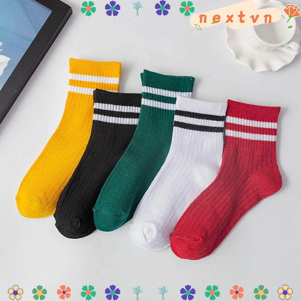 Vớ thể thao bằng vải cotton màu trơn kẻ sọc thời trang thu đông phong cách Nhật Bản