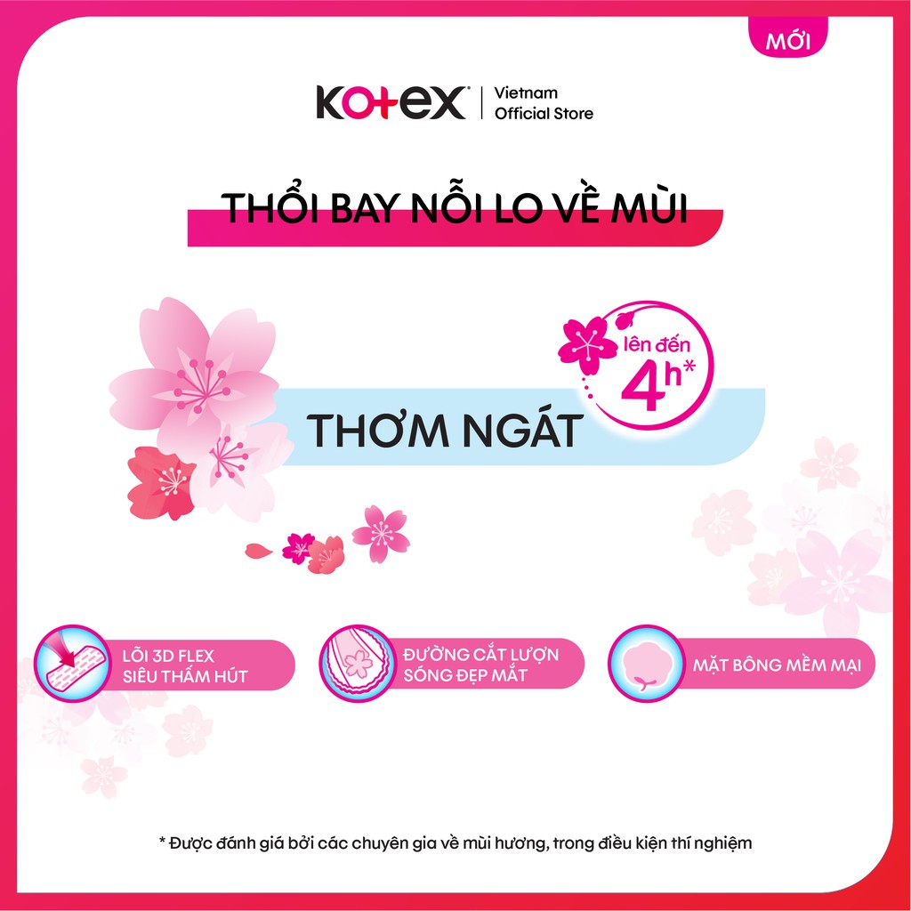 Băng Vệ Sinh Kotex Gardenia Deo + hương hoa anh đào, mặt bông, siêu mỏng không cánh, gói 8+2 miếng