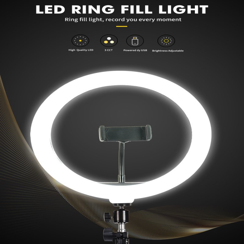 Tripod + Đèn led Livestream đường kính 33cm, phụ kiện hỗ trợ quay video,.. tặng remote chụp ảnh và chân 2m