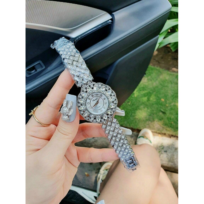 Đồng hồ đeo tay nữ, đồng hồ nữ CHOPARD dây kim loại đính full đá cao cấp, siêu sang chảnh, sáng lấp lánh, giá cực rẻ