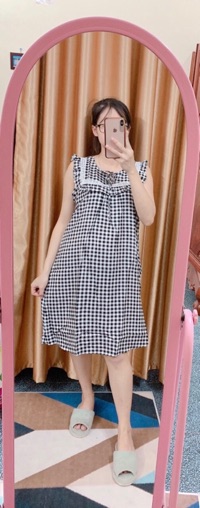Váy lanh bầu nơ cổ