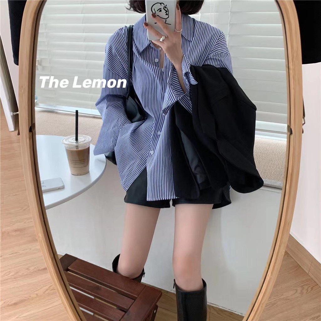 Áo sơ mi dáng rộng kẻ sọc thiết kế đơn giản cá tính