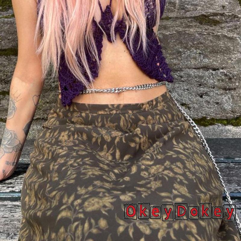 Chân váy midi dành cho nữ thiết kế lưng cao họa tiết hoa thời trang mùa hè